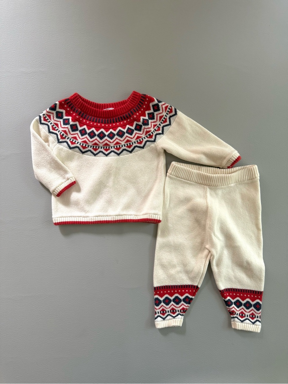 Hanna Andersson Christmas Fair Isle Sweater Set & Knit Pants 18-24M 80cm - Hole